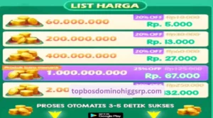 Bonus Eksklusif Top Up Higgs Domino Codashop, bosbosgames Indonesia